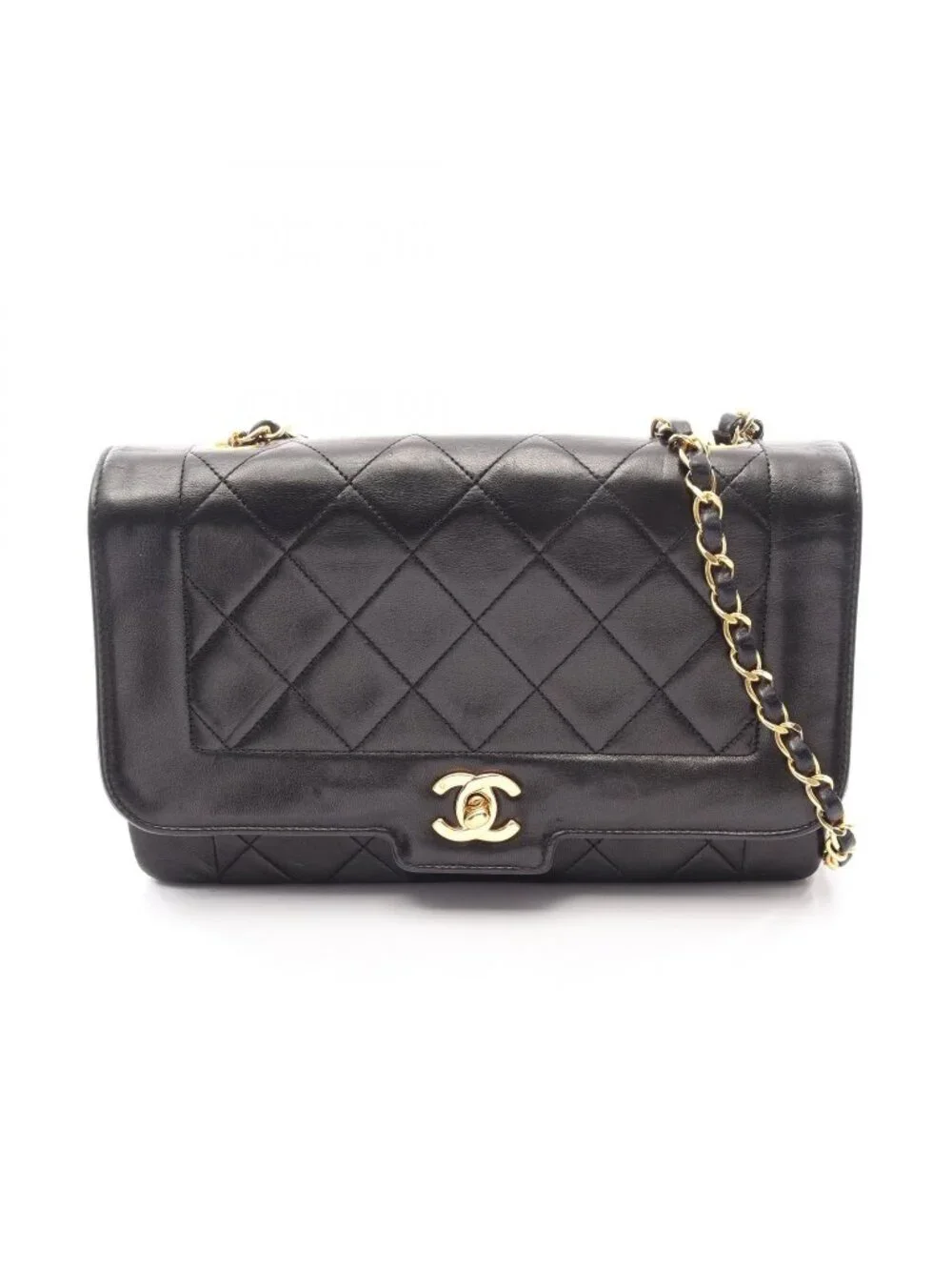 Chanel Shoulder Bag Quilted Single Flap Black Lambskin Chain
